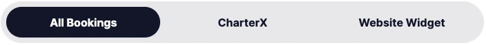 Actual source tabs: All Bookings, CharterX, Website Widget